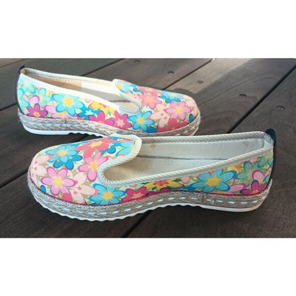 GOBY FLORAL FLOWERS CANVAS ESADRILLES SLIP ON LOAFER SHOES SIZE 5 - 5.5 - Picture 1 of 7